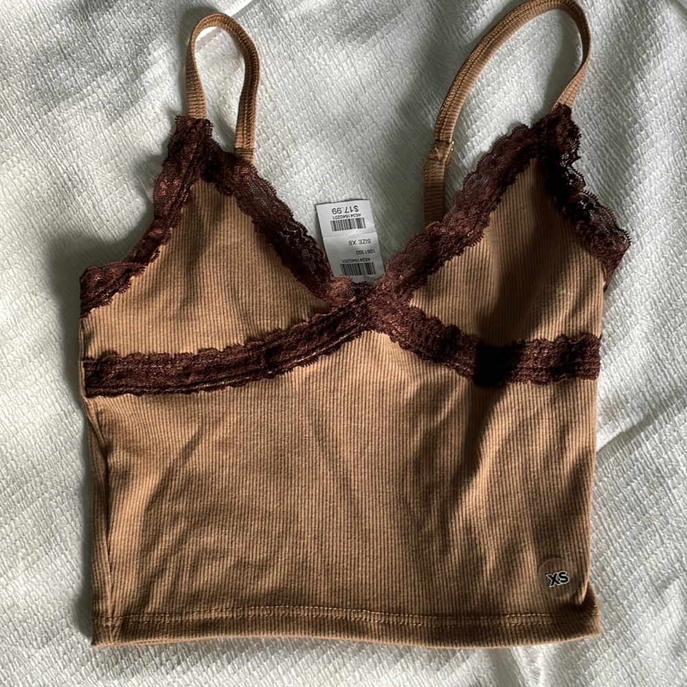 Brown cropped lace top